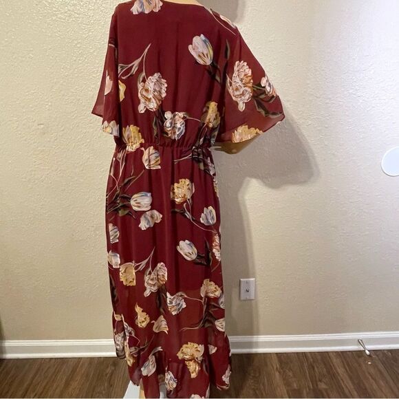 A New Day High Low Flowy Ruffle Dress Burgundy Red Size Large - Picture 8 of 11